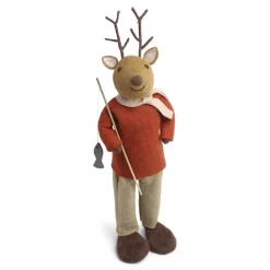 En Gry & Sif Christmas Figurine - Reindeer With Fishing Pole (Brown) - Extra Large| Felt Figurines