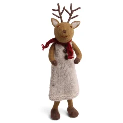 En Gry & Sif Christmas Figurine - Reindeer With Winter Scarf (Brown) - Large| Felt Figurines
