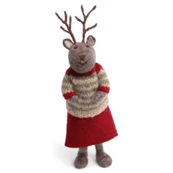 En Gry & Sif Christmas Figurine - Reindeer With Christmas Sweater (Grey) - Large| Felt Figurines