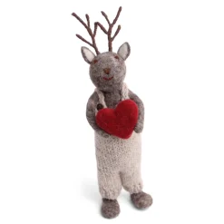 En Gry & Sif Christmas Figurine - Reindeer With Heart (Grey) - Large| Felt Figurines
