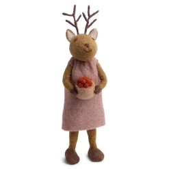 En Gry & Sif Christmas Figurine - Reindeer With Cranberry - Large Bowl (Grey)| Felt Figurines