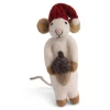 En Gry & Sif Christmas Figurine - Winter Mouse (Medium) With Acorn (White)| Felt Figurines