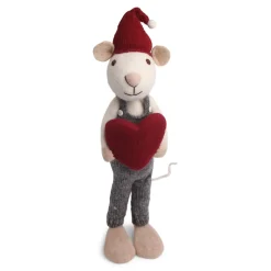 En Gry & Sif Christmas Figurine - Winter Mouse With Heart (White) - Extra Large| Felt Figurines