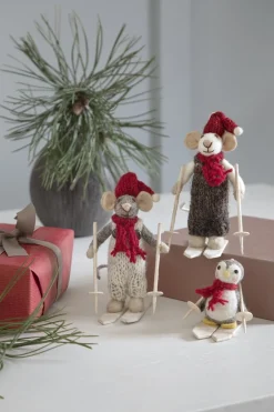 En Gry & Sif Christmas Figurine - Winter Mouse Boy (Small) On Ski'S (Grey)| Felt Figurines