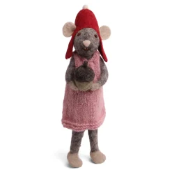 En Gry & Sif Christmas Figurine - Winter Mouse With Acorn (Grey) - Large| Felt Figurines