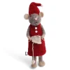 En Gry & Sif Christmas Figurine - Winter Mouse Knitting (Grey) - Large| Felt Figurines