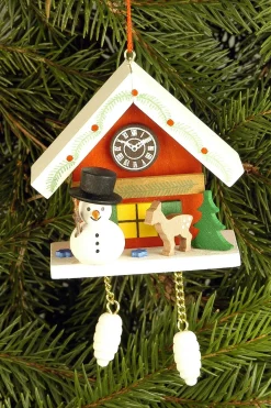 Christian Ulbricht Cuckoo Clock - Snowman Under Snow-Capped Roof - Christmas Tree Decoration| All Tree Decorations