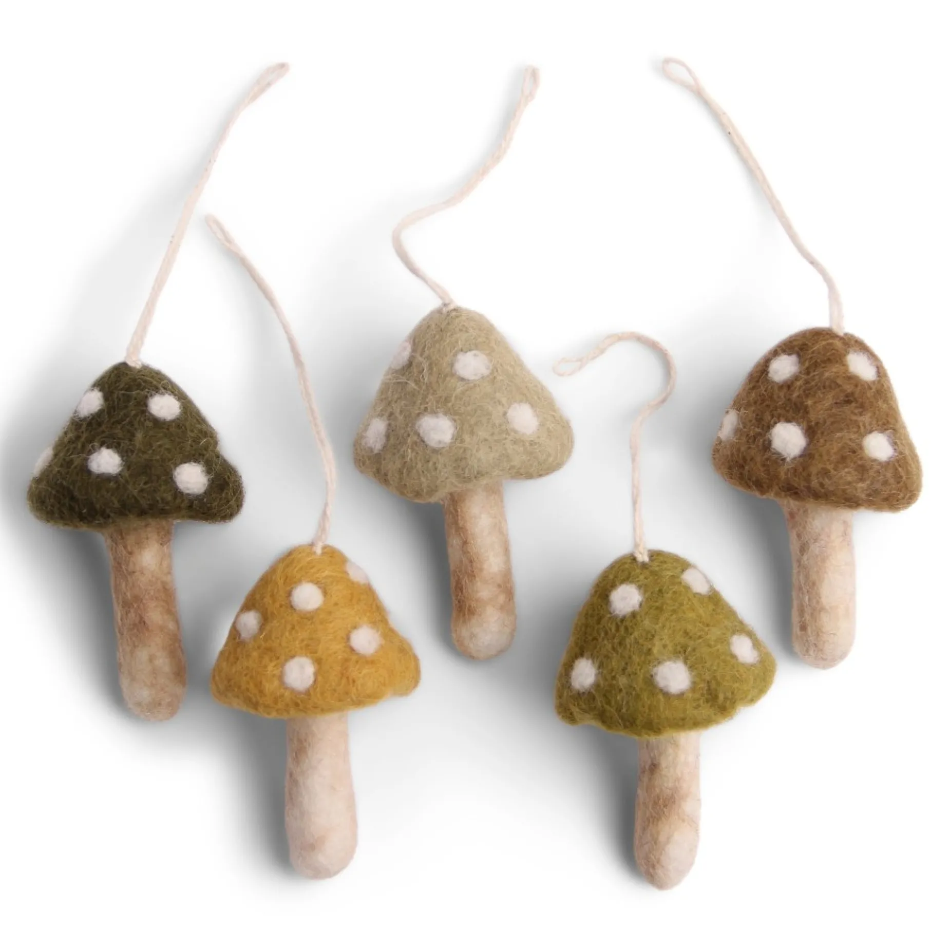 En Gry & Sif Fall And Christmas Hanging Decoration - Mushrooms In Neutral Tones (Set Of 5)| Felt Christmas Tree Decorations
