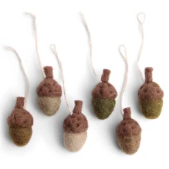 En Gry & Sif Fall Hanging Decoration - Little Acorns In Natural Tones (Set Of 6)| Felt Christmas Tree Decorations