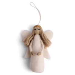 En Gry & Sif Felt Christmas Tree Decoration - Angel With Golden Halo| Felt Christmas Tree Decorations