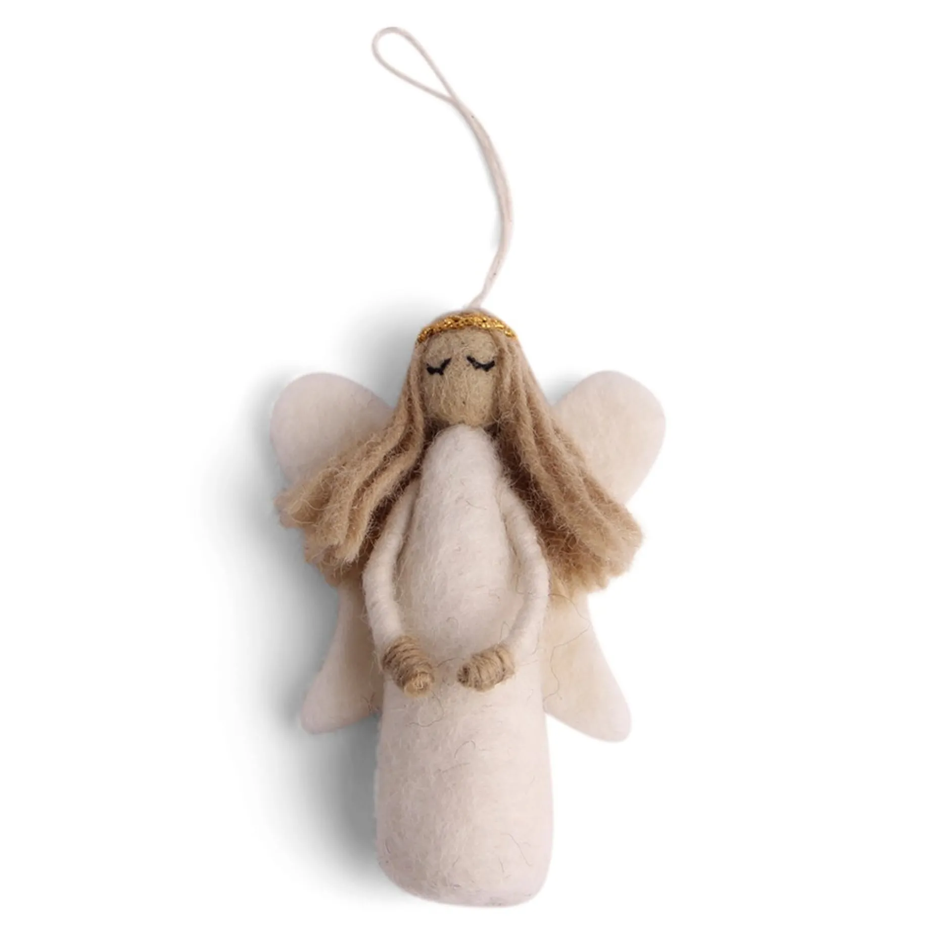 En Gry & Sif Felt Christmas Tree Decoration - Angel With Golden Halo| Felt Christmas Tree Decorations