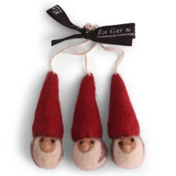 En Gry & Sif Felt Christmas Tree Decoration - Gnome Faces (Set Of 3) - Classic Colors| Felt Christmas Tree Decorations