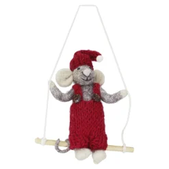 En Gry & Sif Felt Christmas Tree Decoration - Christmas Mouse On Swing| All Tree Decorations