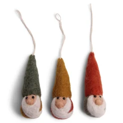 En Gry & Sif Felt Christmas Tree Decoration - Gnome Faces (Set Of 3) - Rustic Colors| All Tree Decorations
