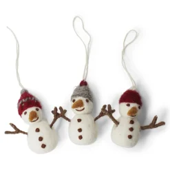 En Gry & Sif Felt Christmas Tree Decoration - Snowmen With Knitted Caps (Set Of 3)| Felt Christmas Tree Decorations