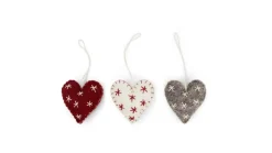 En Gry & Sif Felt Christmas Tree Decoration - Hearts With Fine Stars (Set Of 3)| All Tree Decorations