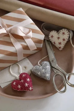 En Gry & Sif Felt Christmas Tree Decoration - Hearts With Fine Stars (Set Of 3)| All Tree Decorations