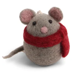 En Gry & Sif Felt Christmas Tree Decoration - Baby Mouse With Scarf| Felt Christmas Tree Decorations