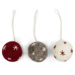 En Gry & Sif Felt Christmas Tree Decoration - Baubles With Starry Stiching (Set Of 3)| All Tree Decorations