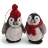 En Gry & Sif Felt Christmas Tree Decoration - Penguin Pair With Beanie And Scarf| Felt Christmas Tree Decorations
