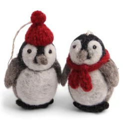 En Gry & Sif Felt Christmas Tree Decoration - Penguin Pair With Beanie And Scarf| Felt Christmas Tree Decorations