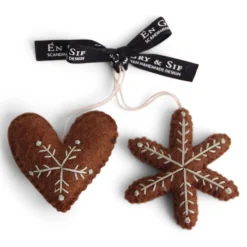 En Gry & Sif Felt Christmas Tree Decoration - Gingerbread Cookies (Set Of 2)| Felt Christmas Tree Decorations