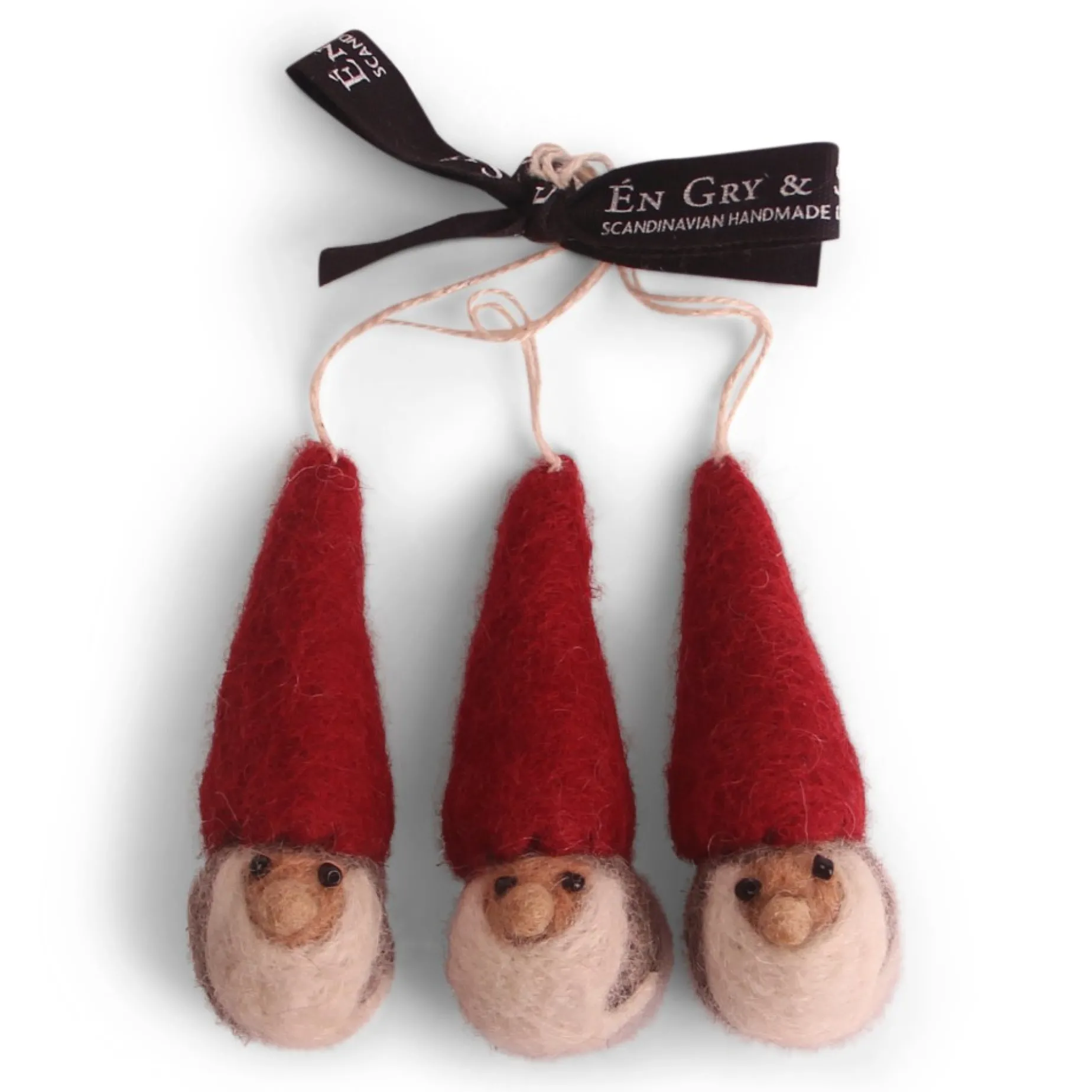 En Gry & Sif Felt Christmas Tree Decoration - Gnome Faces (Set Of 3) - Classic Colors| All Tree Decorations