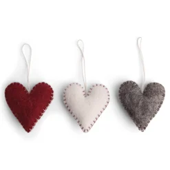 En Gry & Sif Felt Christmas Tree Decoration - Hearts With Stitching (Set Of 3)| All Tree Decorations