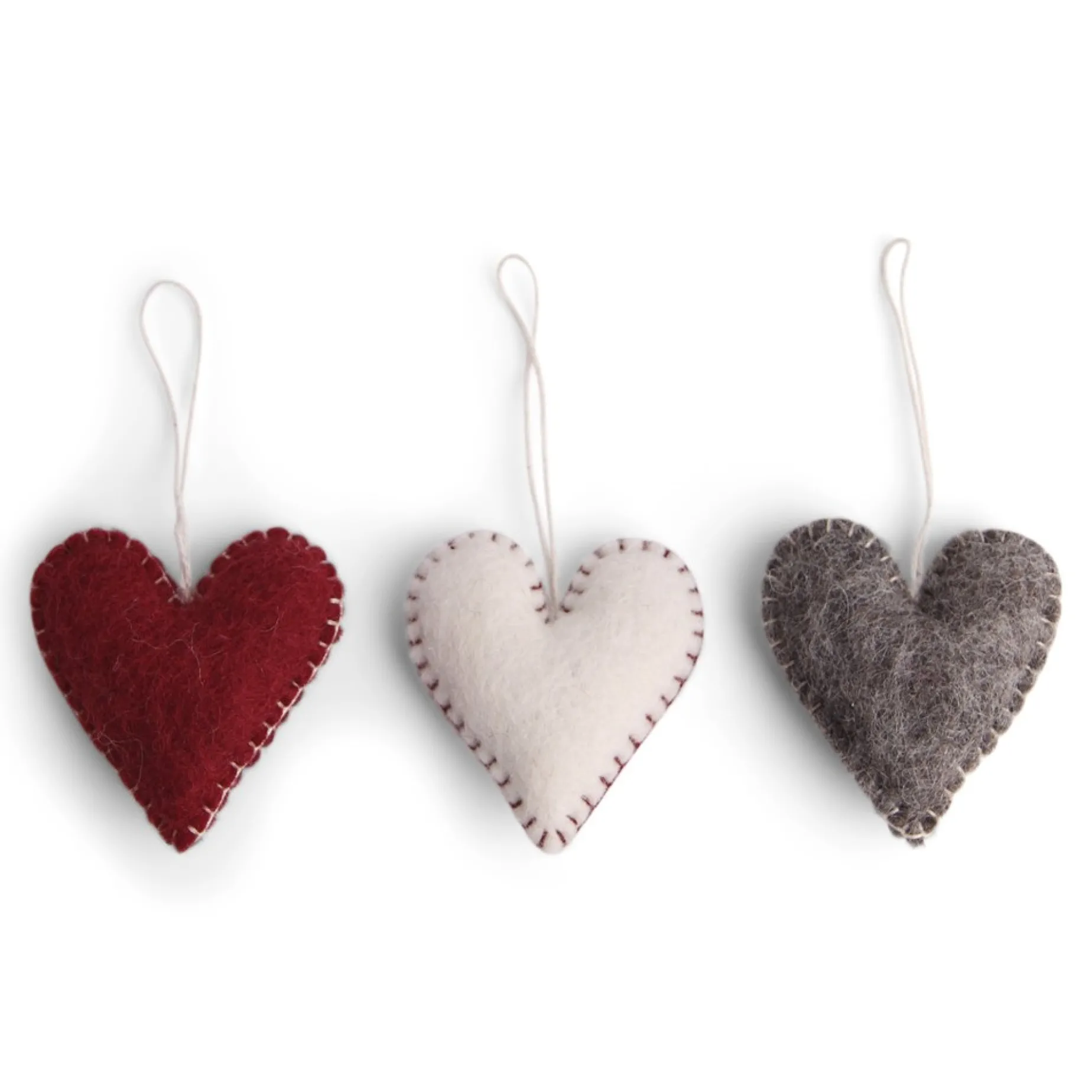 En Gry & Sif Felt Christmas Tree Decoration - Hearts With Stitching (Set Of 3)| All Tree Decorations