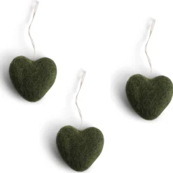 En Gry & Sif Felt Christmas Tree Decoration - Hearts (Green) - Set Of 3| All Tree Decorations