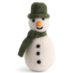 En Gry & Sif Felt Christmas Tree Decoration - Snowman With Green Hat And Scarf| Felt Christmas Tree Decorations