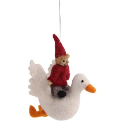 En Gry & Sif Felt Christmas Tree Decoration - Pixie Riding A Swan| Felt Christmas Tree Decorations