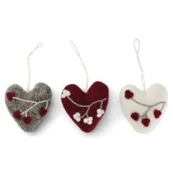 En Gry & Sif Felt Christmas Tree Decoration - Hearts With Winter Berries (Set Of 3)| All Tree Decorations
