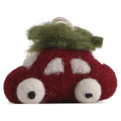 En Gry & Sif Felt Christmas Tree Decoration - Red Car With Tree| All Tree Decorations