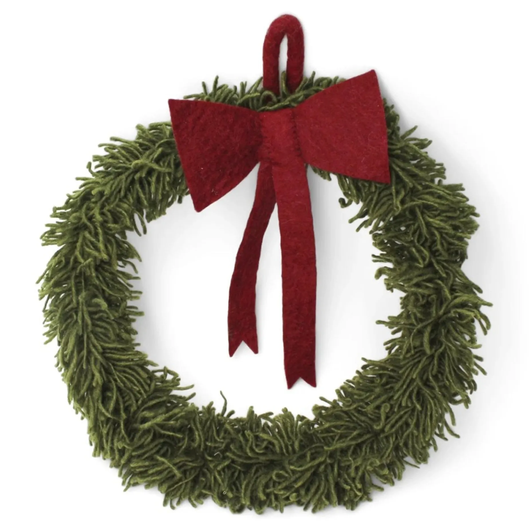 En Gry & Sif Felt Christmas Wreath - Green Wreath With Red Bow (Large)| Wreaths