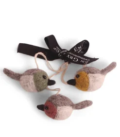 En Gry & Sif Felt Hanging Decoration - Colourful Finches (Mini Set Of 3) - Hanging Decorations| All Tree Decorations